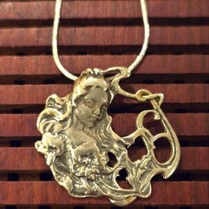 Elegant Sterling Silver Art Nouveau Pendant Necklace